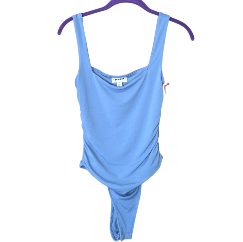 Open Edit NWT! Center Ruched Bodysuit Chambray Blue